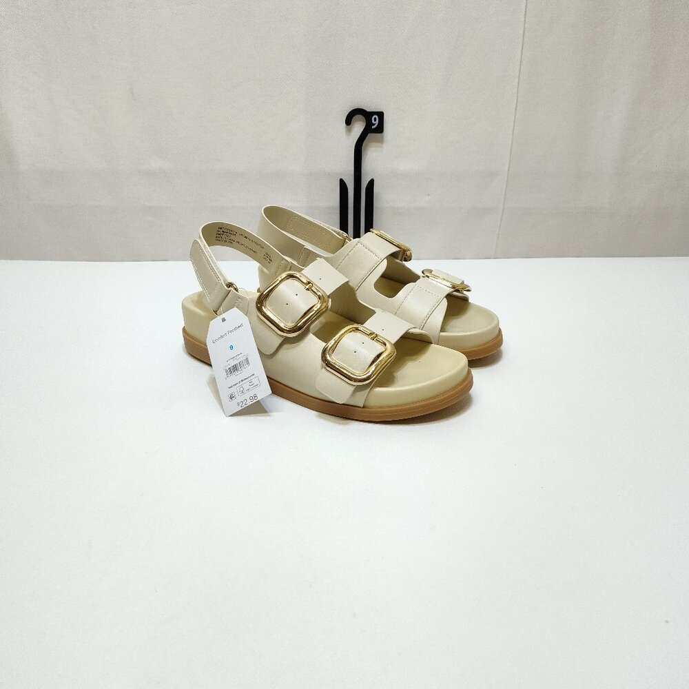 Time And Tru Dad Buckle Slingback Sandal Size 9 Bone Color Adjustable Strap NWT
